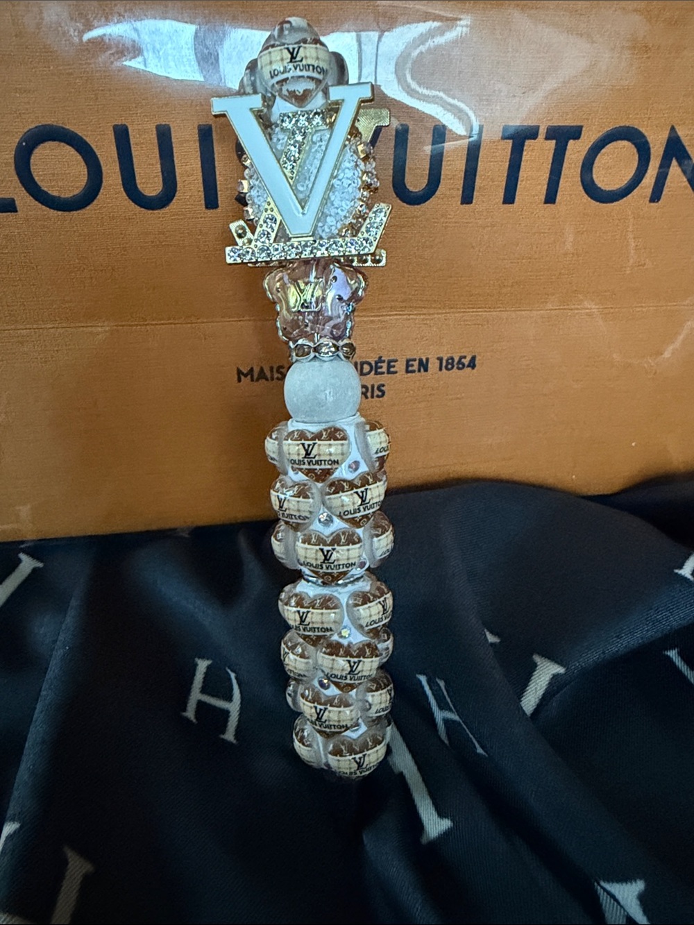 Handcrafted bubble bead pen with enamel accents
